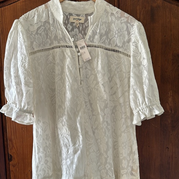 NWT ANTHROPOLOGIE PORRIDGE WHITE SHORT SLEEVE EYELET DRESS. SIZE M - Picture 7 of 16